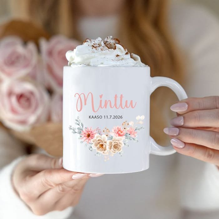 Muki painatuksella, lahja kaasolle