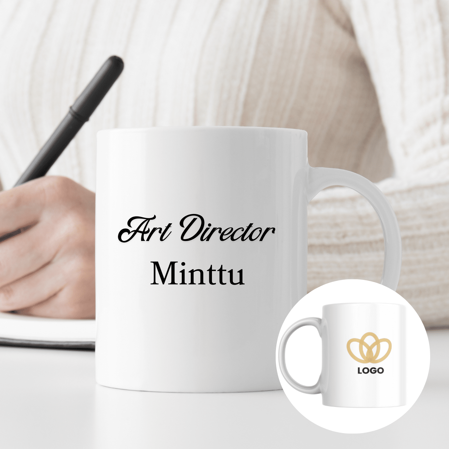 Muki logolla ja tekstillä