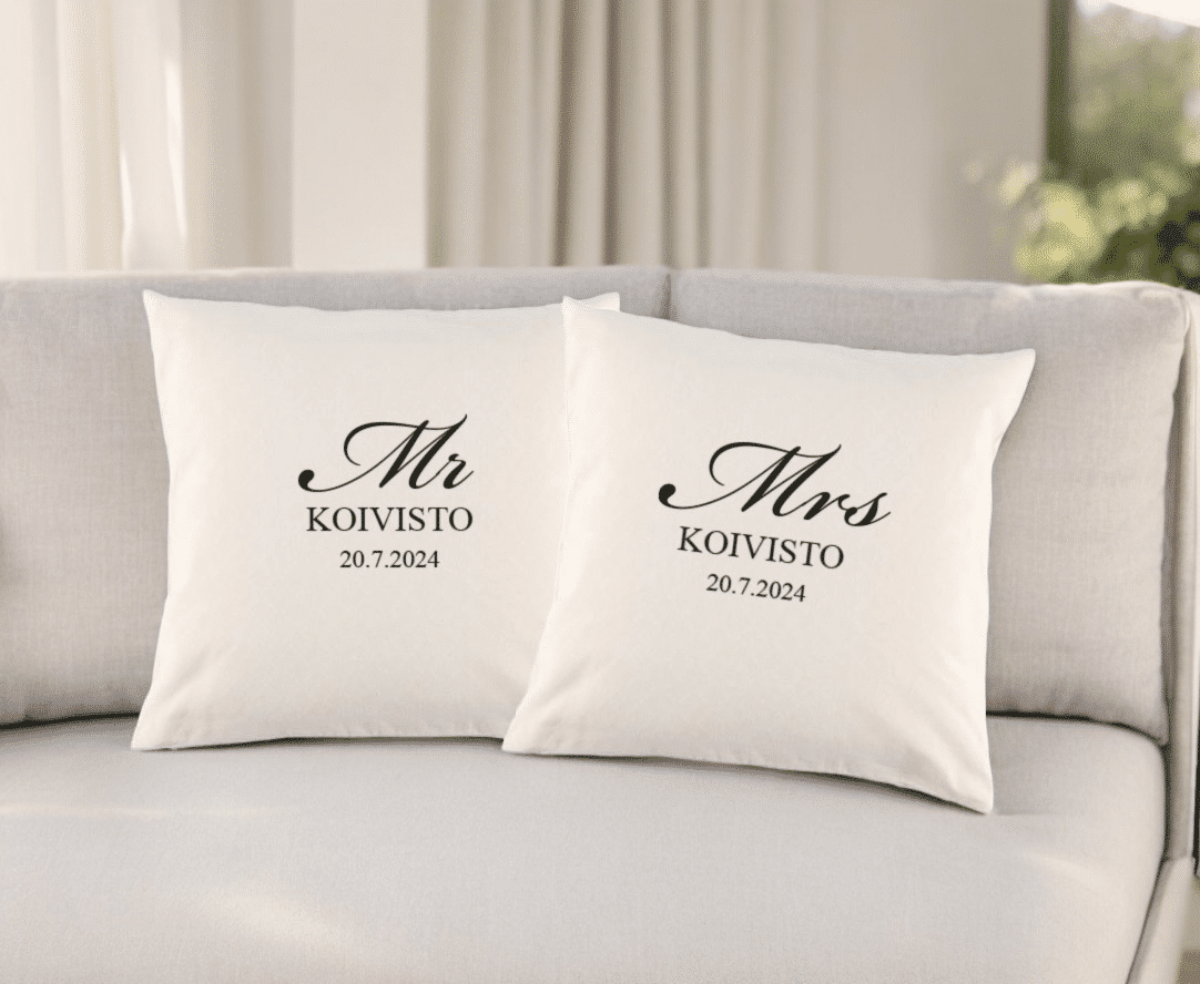 Mr ja Mrs -tyynynpäälliset nimillä, 2 kpl