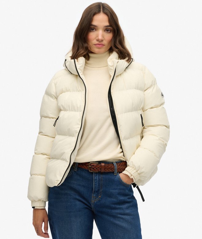 Superdry naisten takki Hooded Sports Puffer Jacket, luonnonvalkoinen