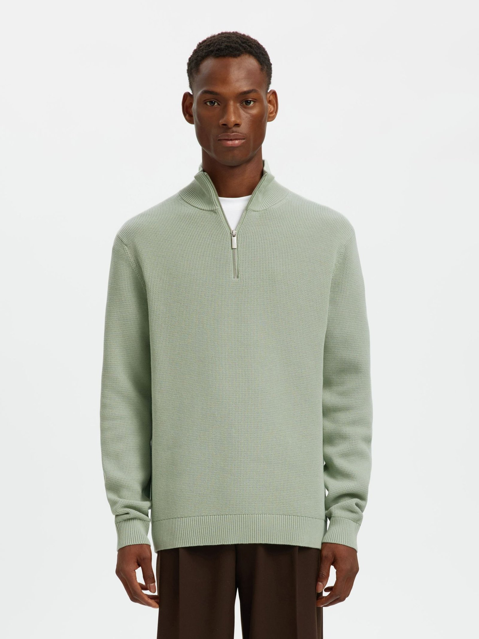Selected Miesten Neulepusero DANE LS KNIT STRUCTURE HALF ZIP, Aqua Gray