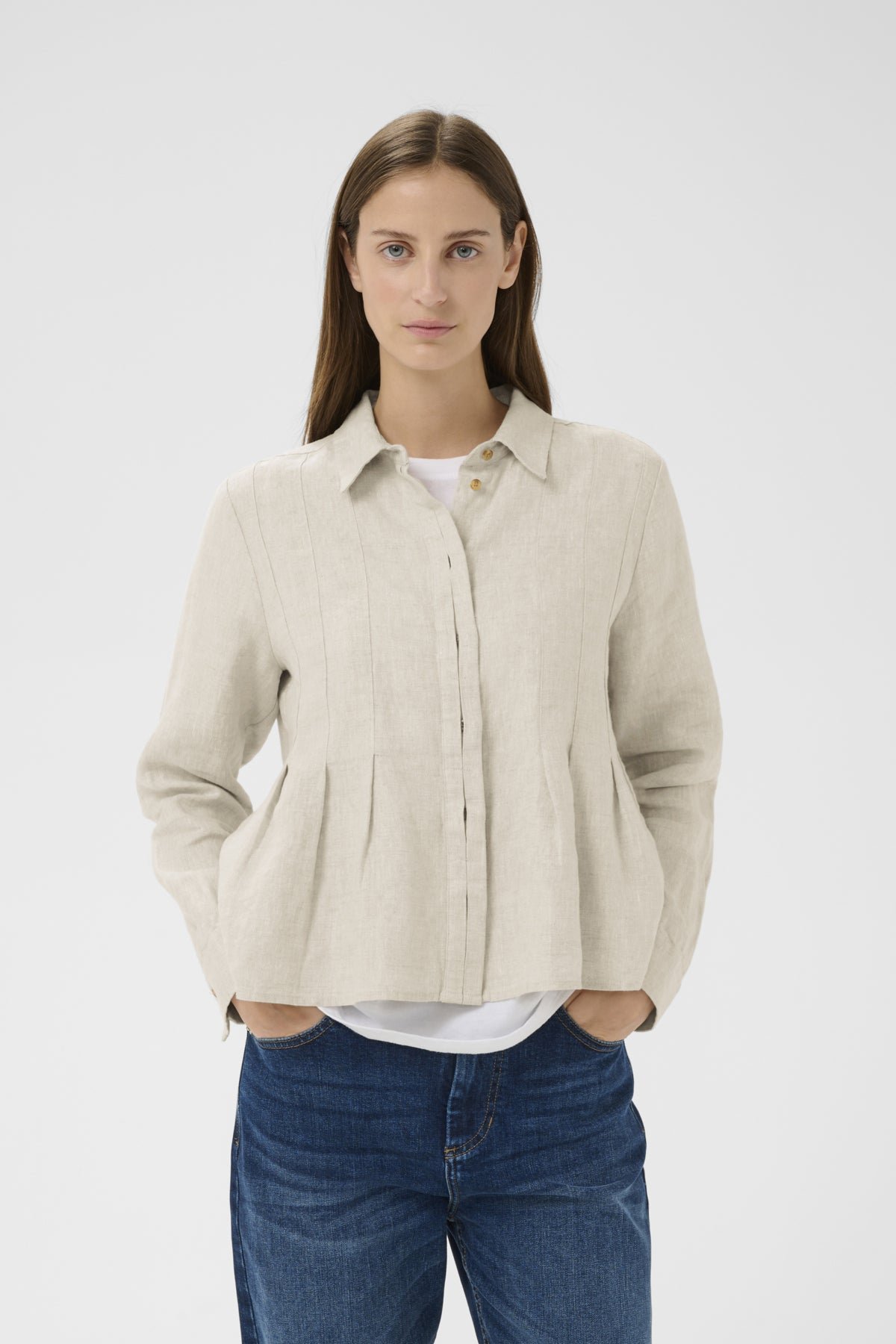 InWear naisten paitapusero Dilanaiw Pleated Shirt, Ecru Melange