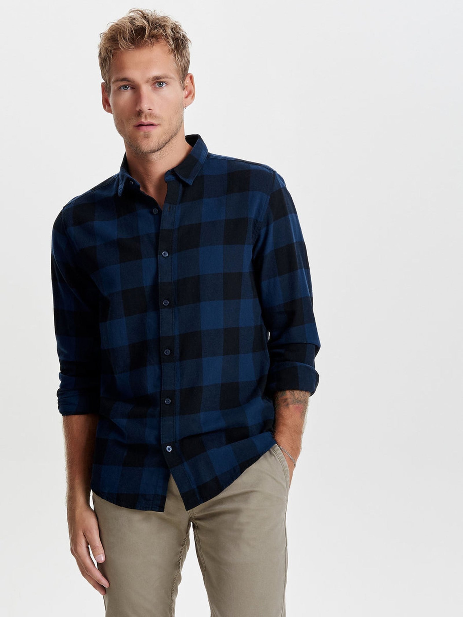 Only & Sons Ruudullinen Kauluspaita Sininen Ruutu