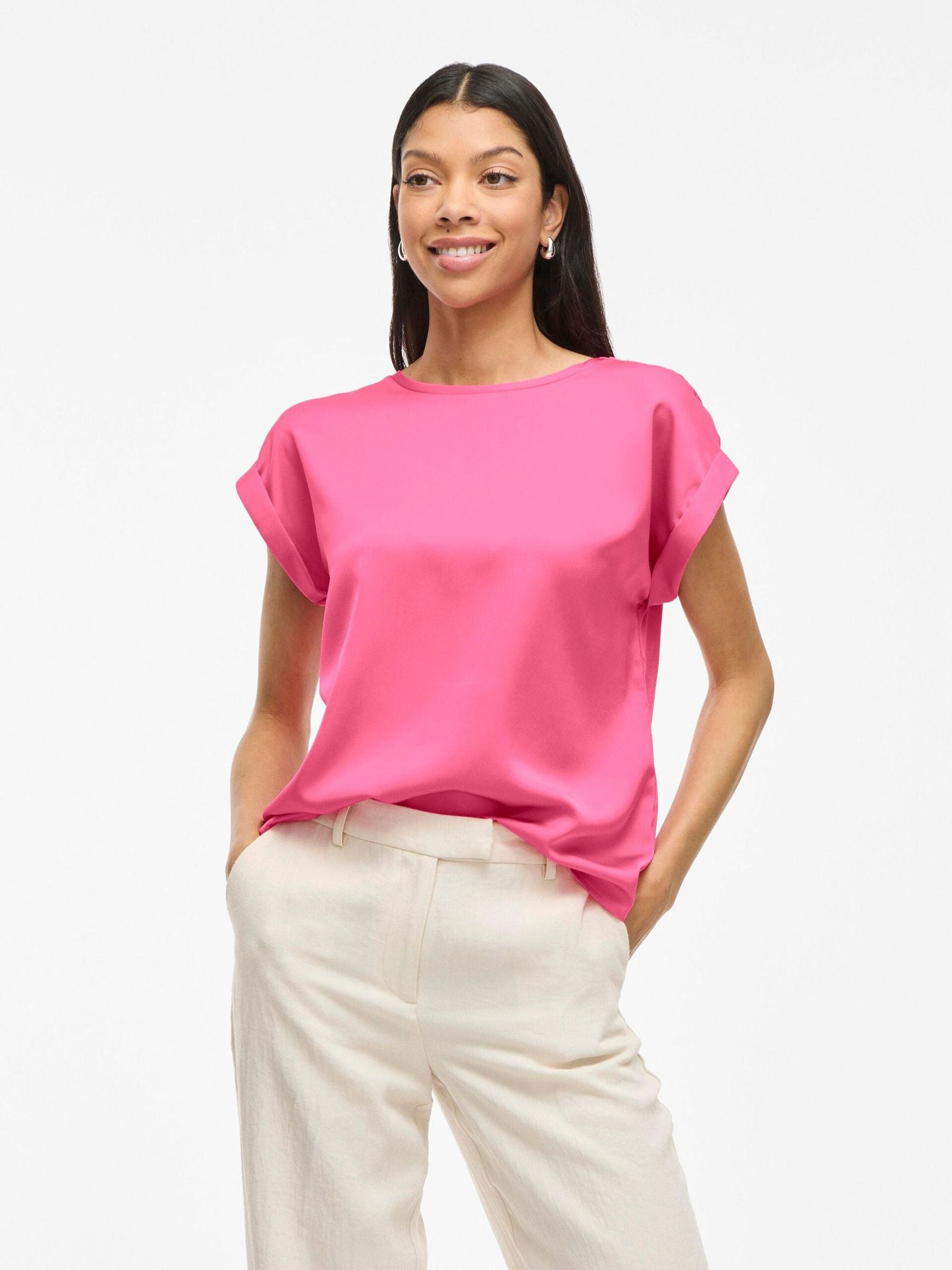Vila naisten lyhythihainen toppi K-Viellette S/S Satin Top - NOOS, Sangria Sunset