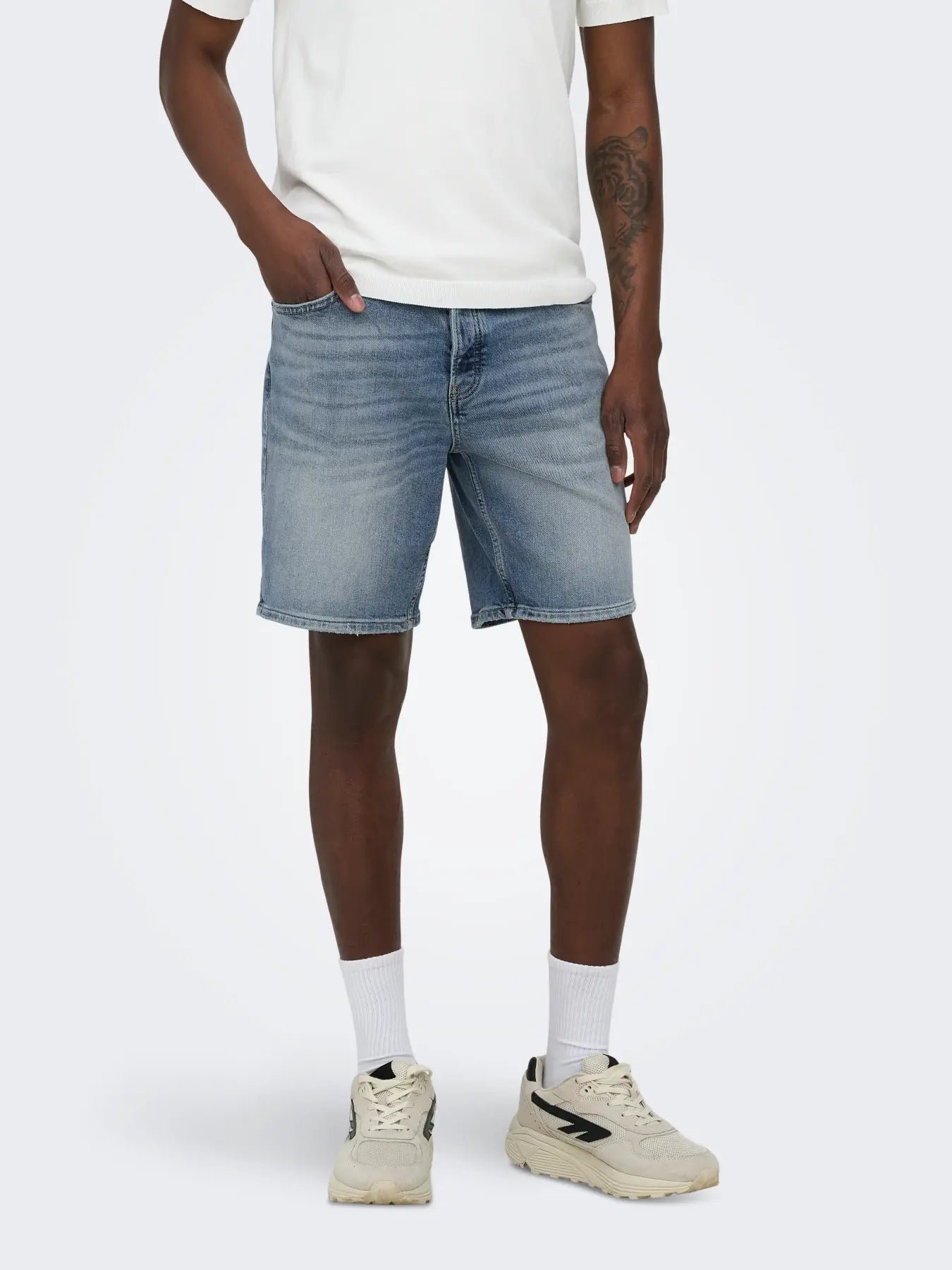Only and Sons miesten farkkushortsit OnsEdge Perf Dot, Light Blue Denim