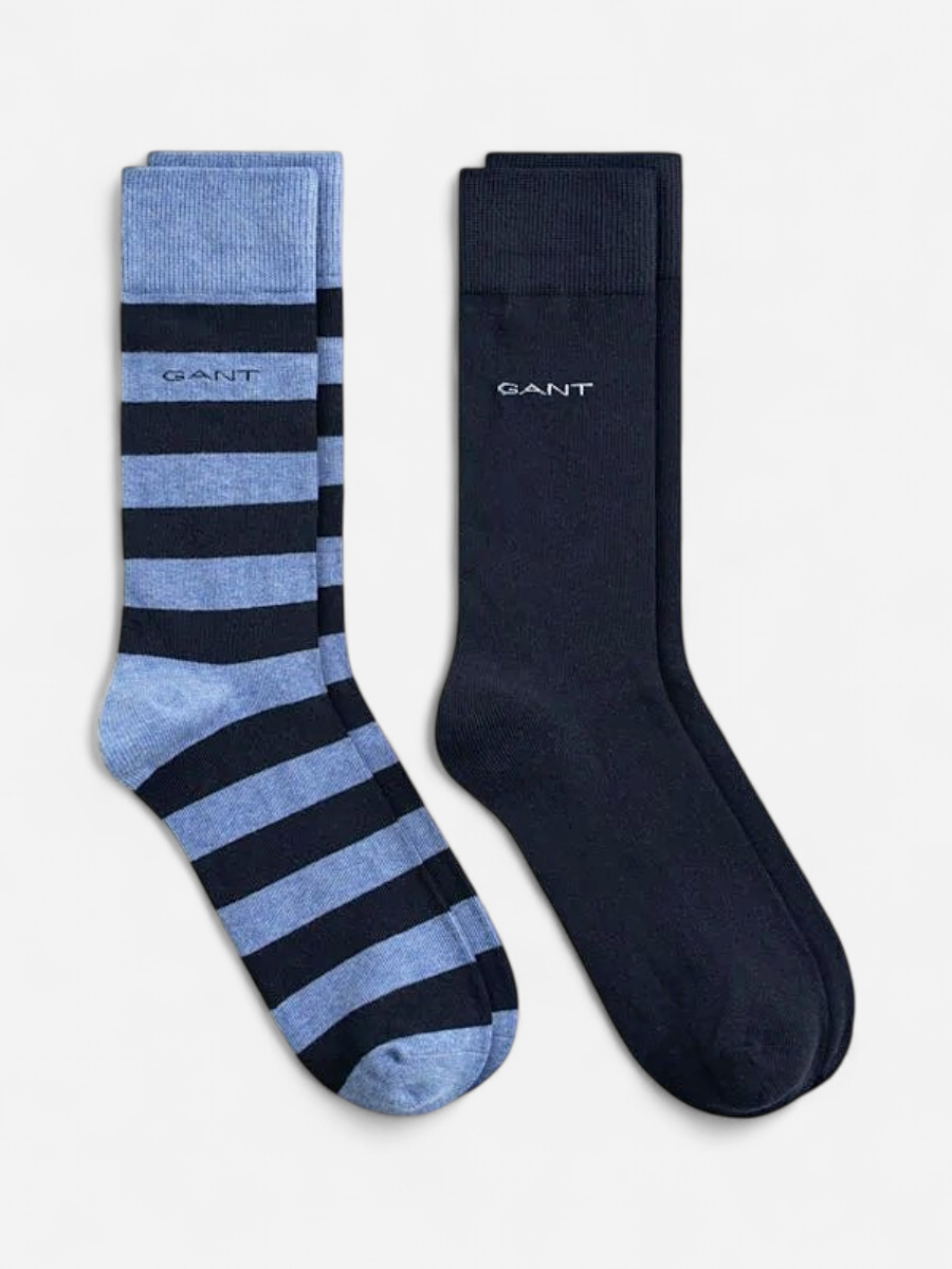 Gant miesten sukat Barstripe And Solid 2-pack, tummansininen