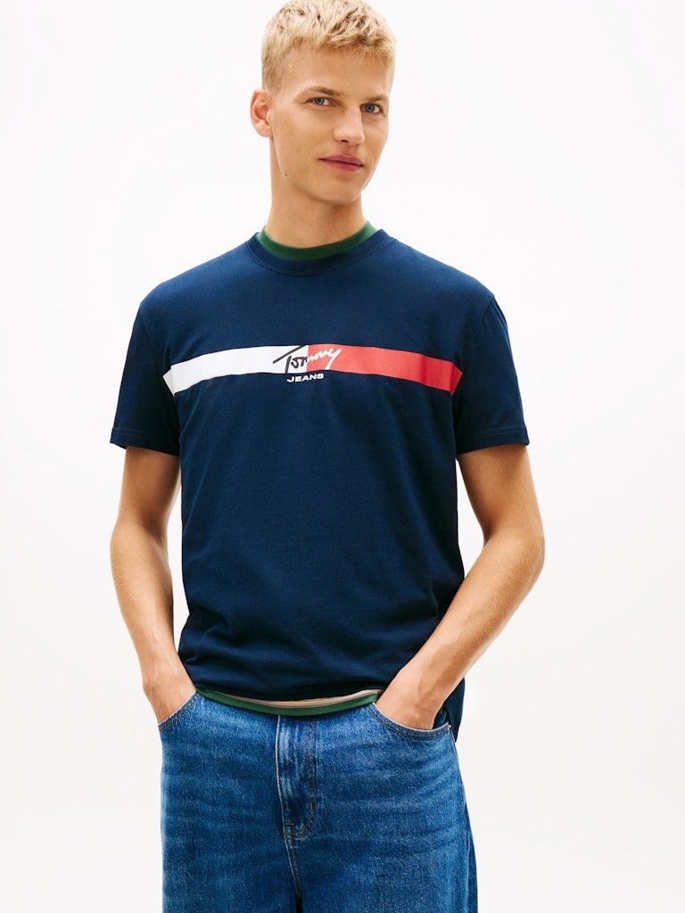 Tommy Jeans miesten t-paita TJM REG SIGNATURE STRIPE T EXT, tummansininen