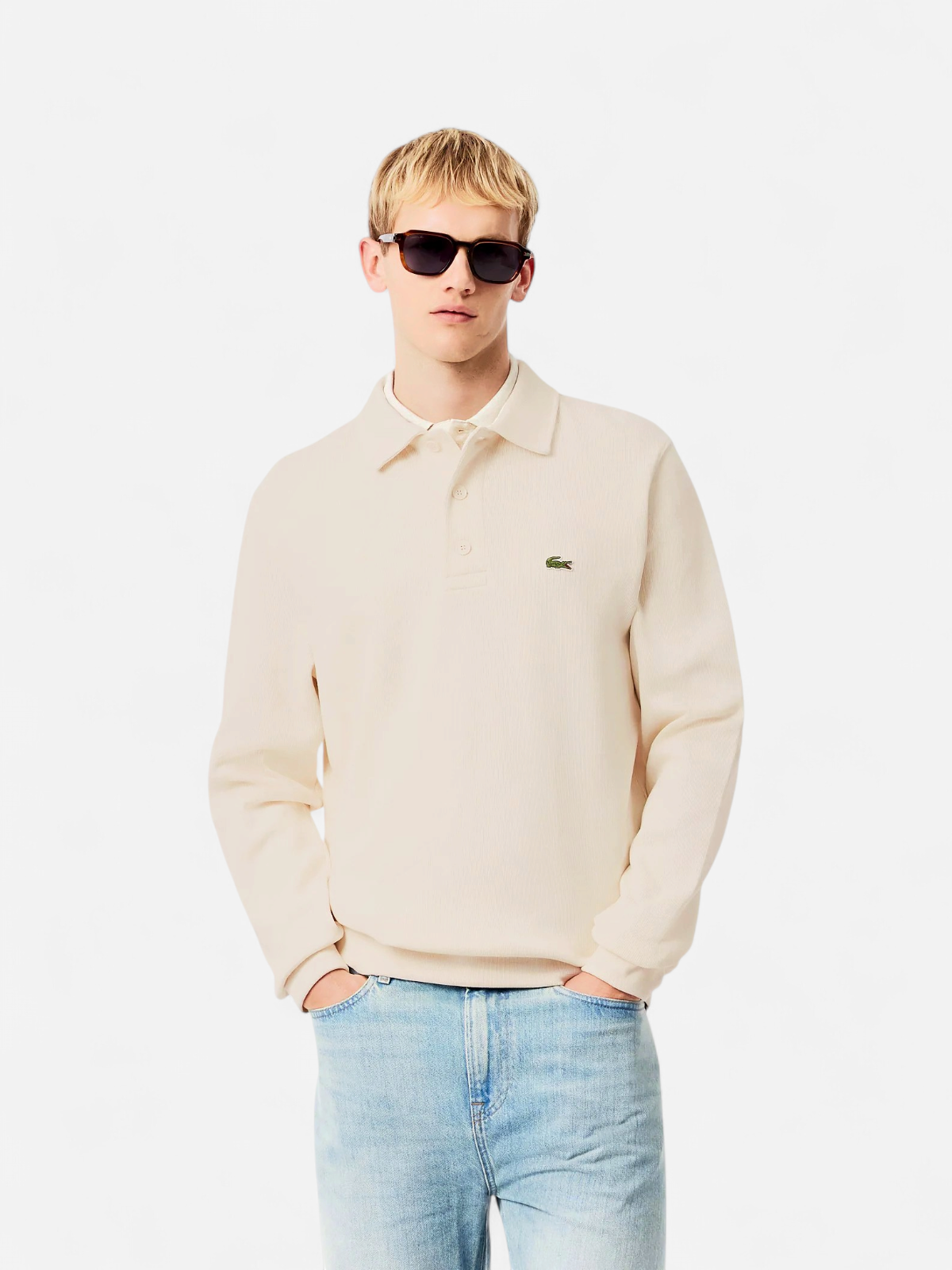Lacoste miesten collegepaita Classic Fit Polo Collar Ribbed Sweater, luonnonvalkoinen