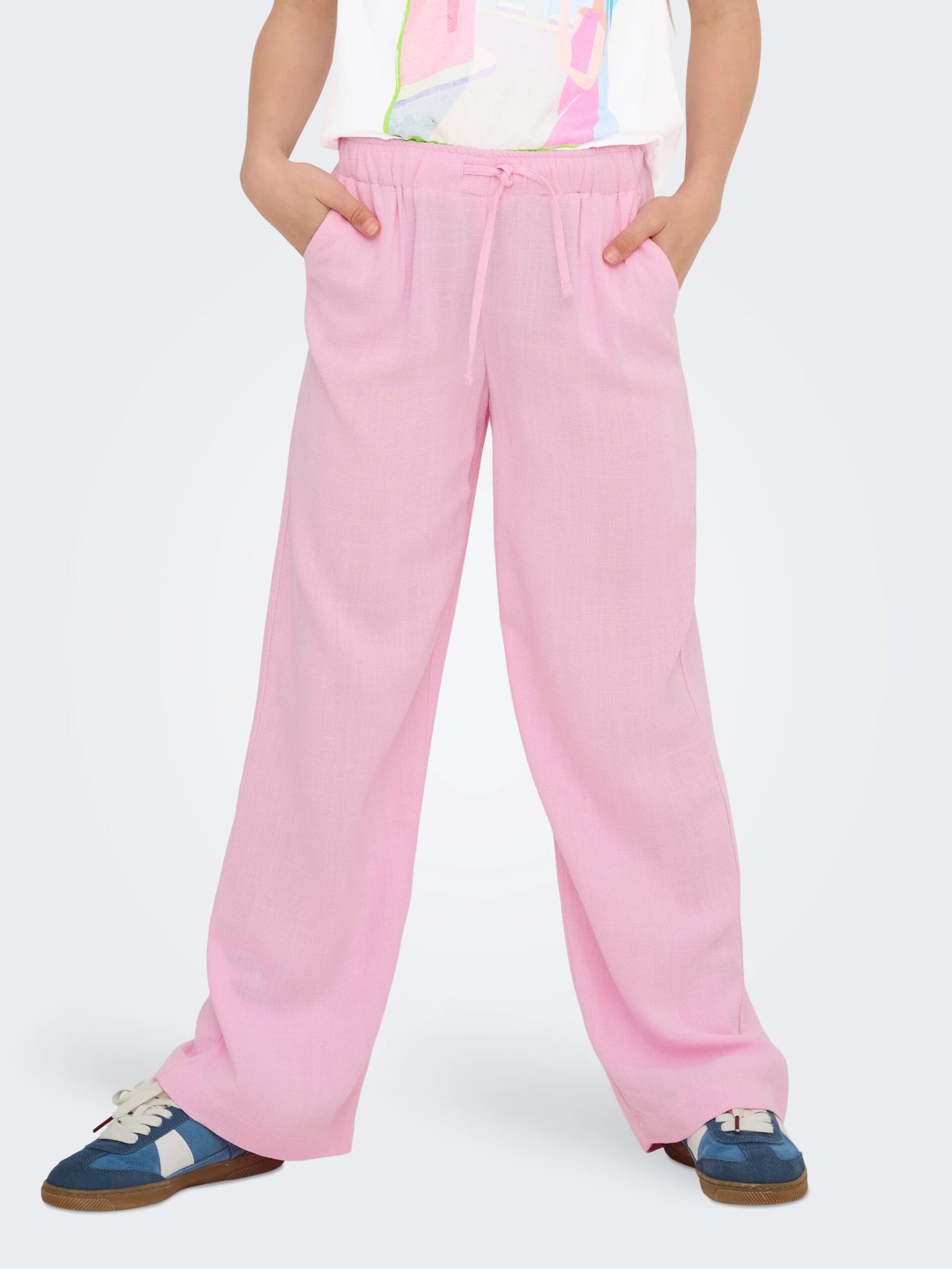 Kids Only lasten housut, KOGSIESTA PULL-UP LINEN BLEND PANT Vaaleanpunainen