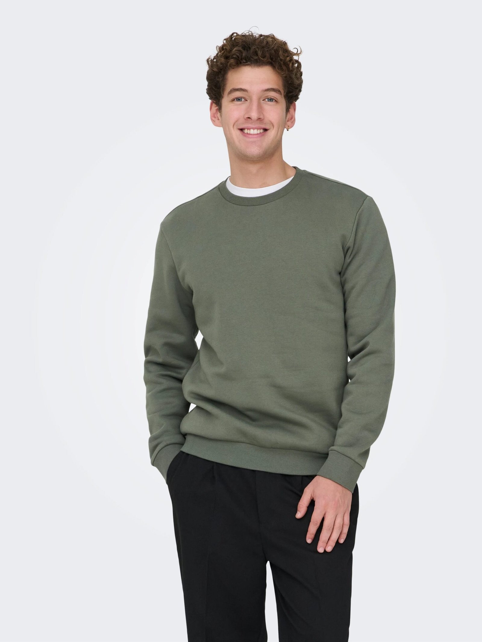Only and Sons miesten collegepaita ONSCERES Crew Neck, vihreä