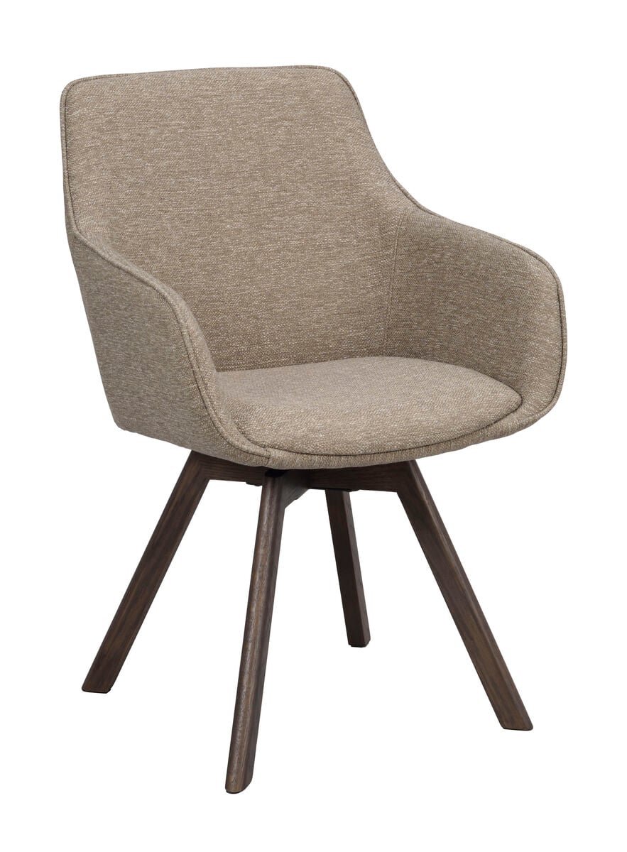 Rowico Home Alison tuoli käsinojilla tumma beige kangas/ruskeat tammijalat
