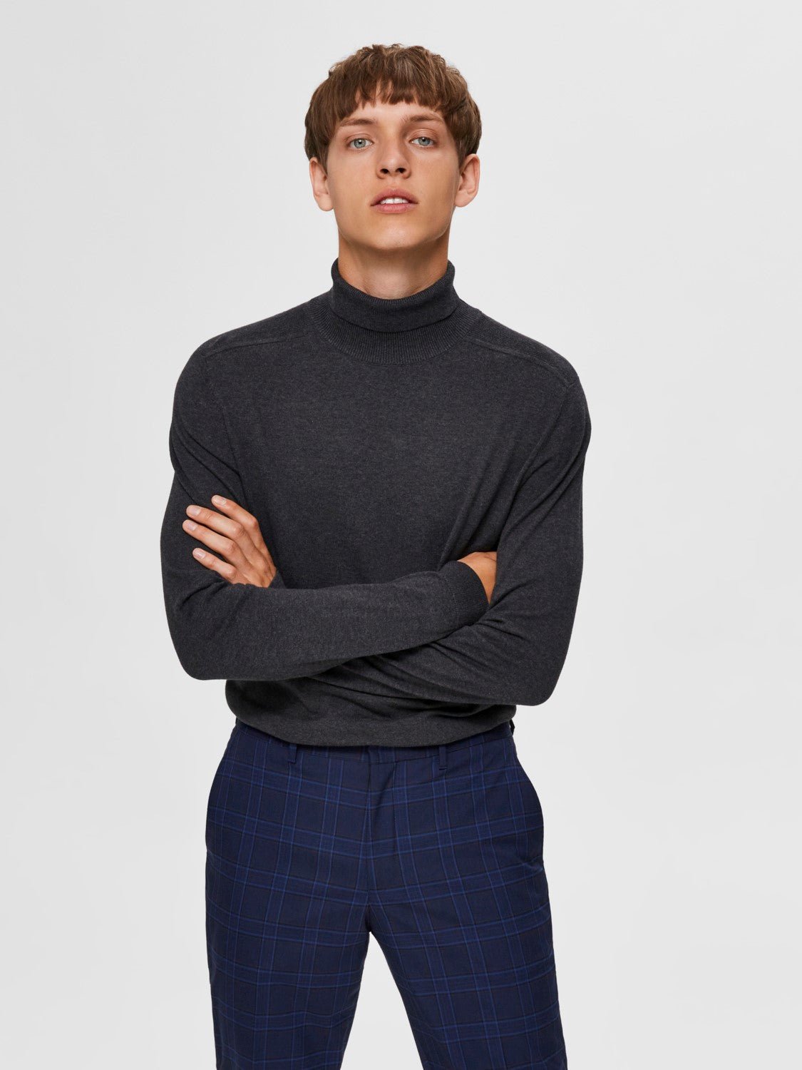 Selected, Miesten Pooloneule, Berg Roll Neck Tummanharmaa