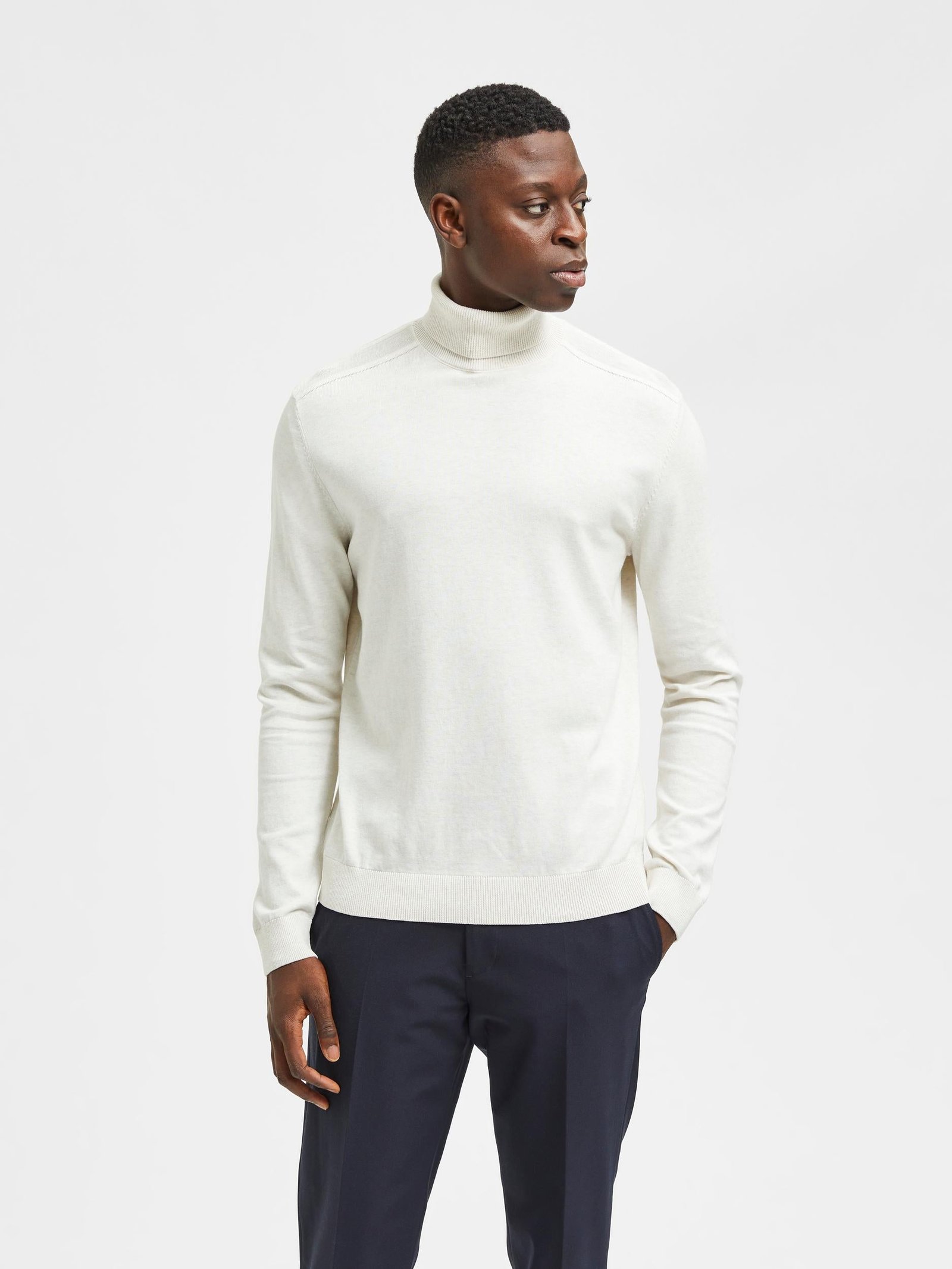Selected, Miesten Pooloneule, Berg Roll Neck Valkoinen