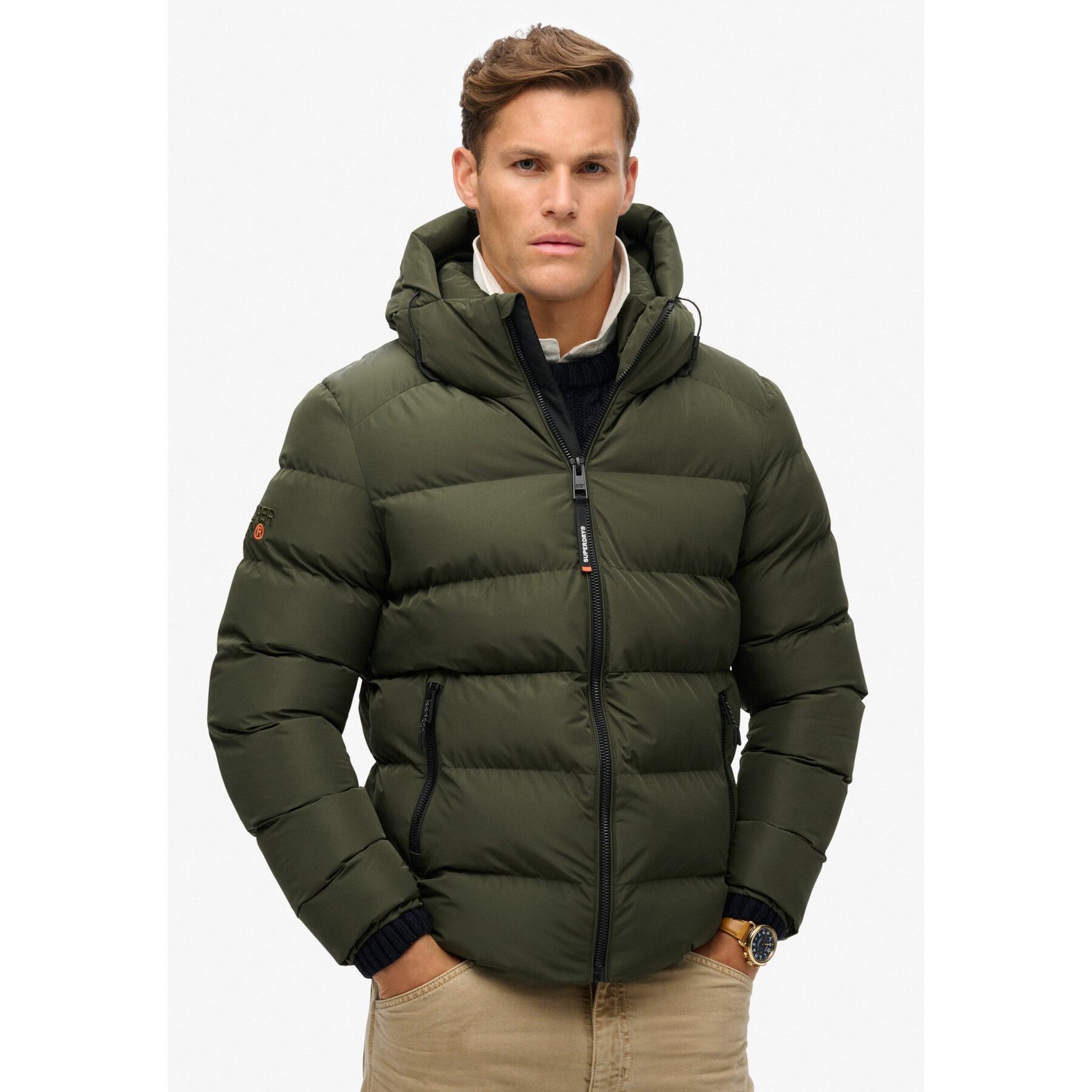 Superdry Miesten Talvitakki, Hooded Sports Puffer Jacket Armeijanvihreä