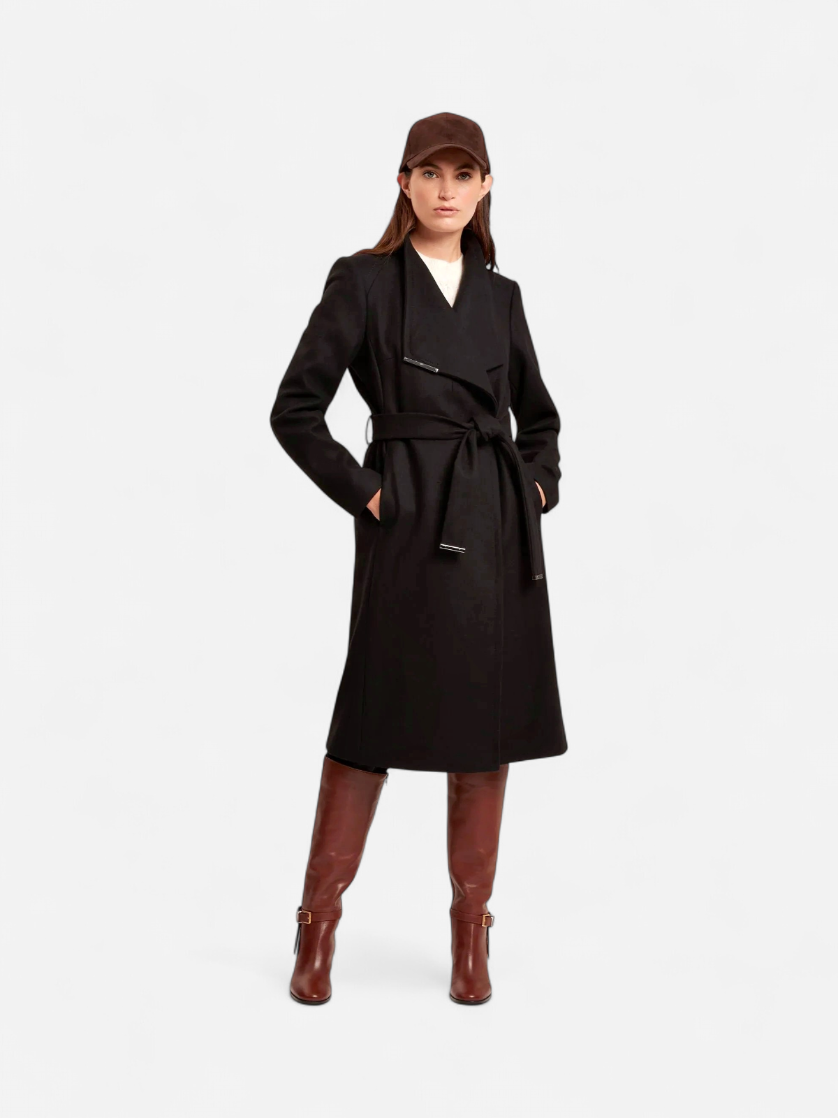 Ted Baker naisten villakangastakki, ROSE MID LENGHT BELTED WOOL COAT Musta