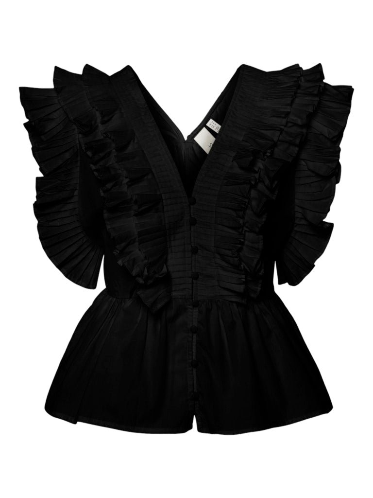 Y.A.S naisten paita, YASRUNA CS RUFFLE TOP Musta