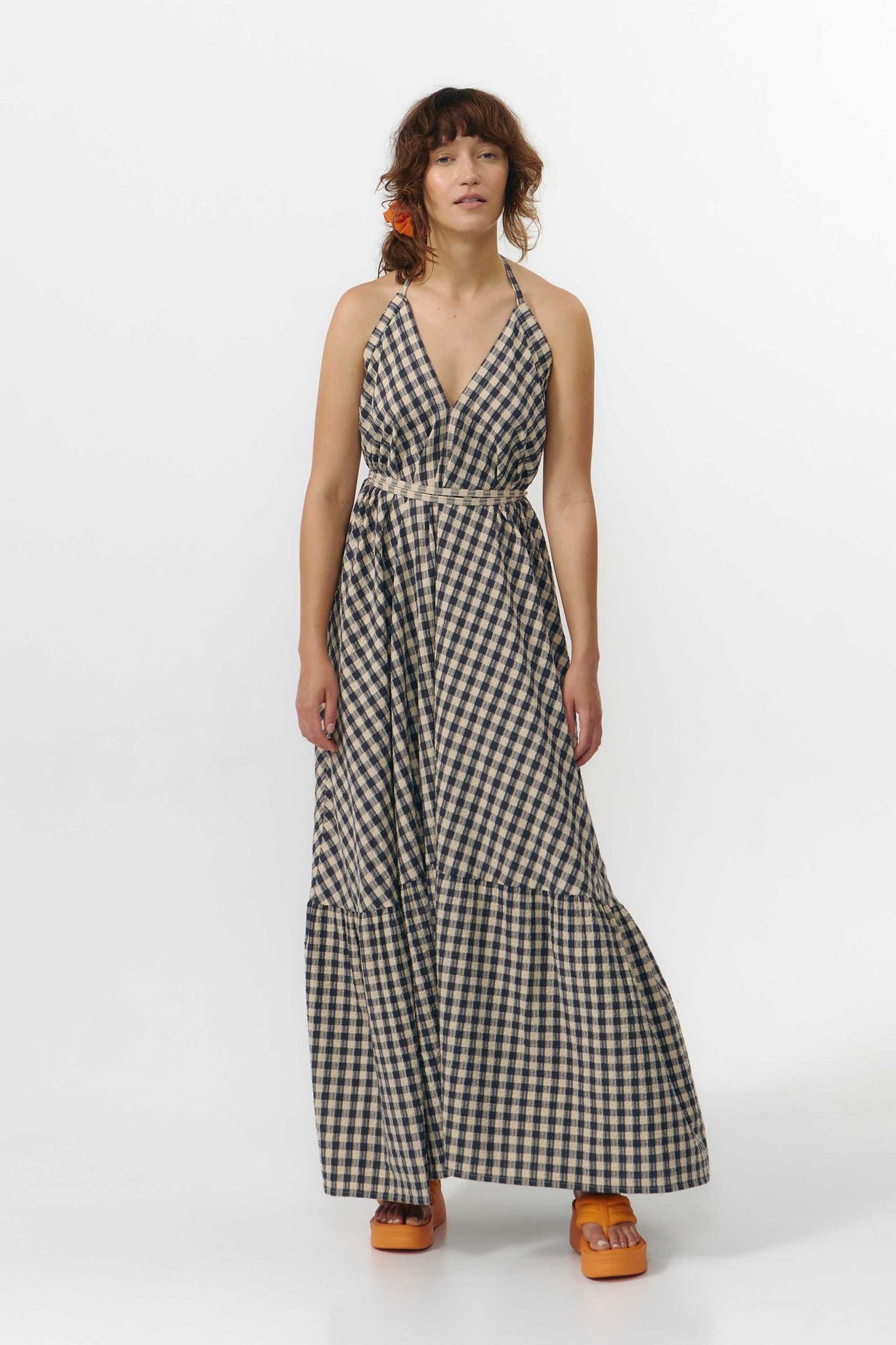 Multiposition Dress Long Check Grey
