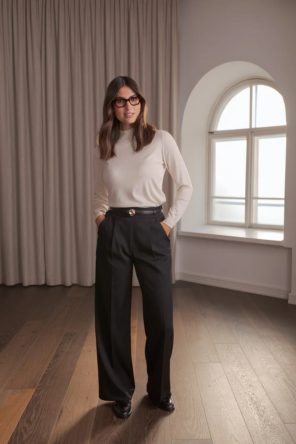 Long Sleeve Knit With Half Polo Collar Cream