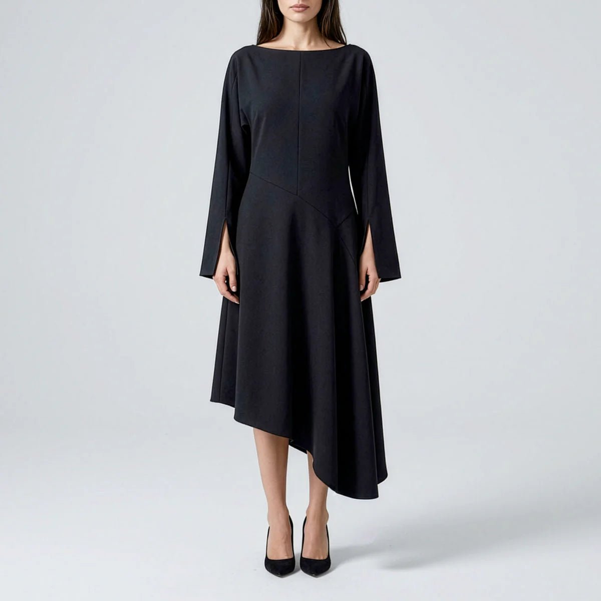 Asymmetric Drape Dress Black