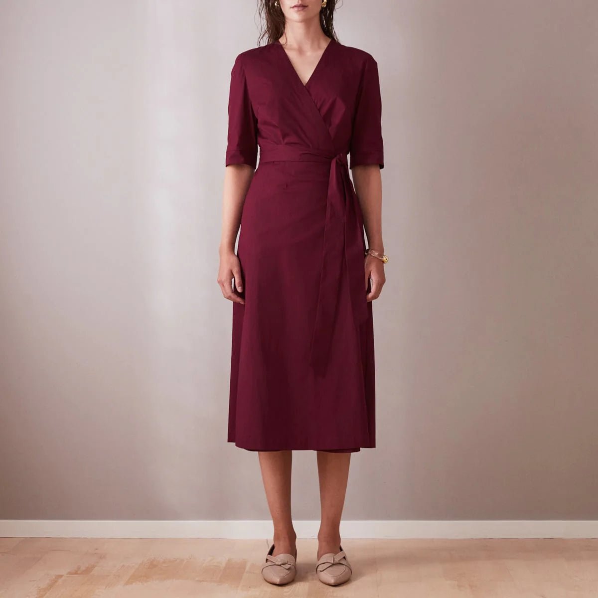 Wrap Midi Dress Wine Red