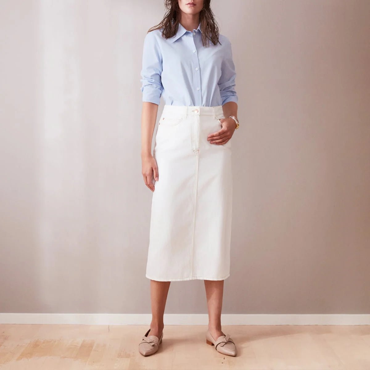 Five Pocket Midi Skirt White