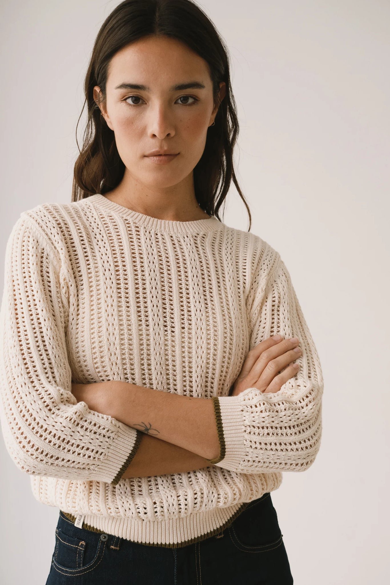 Cloe Openwork Light Ecru Sweater White