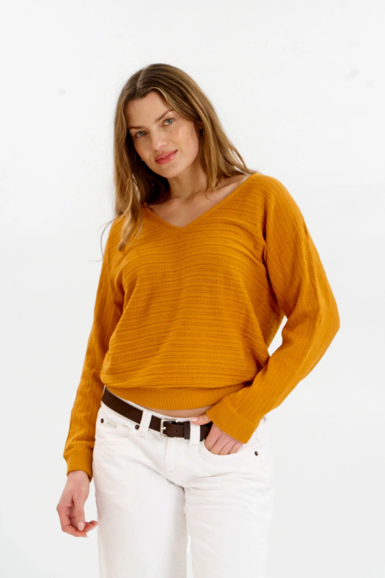 Pia Pointelle Jumper Mustard Yellow