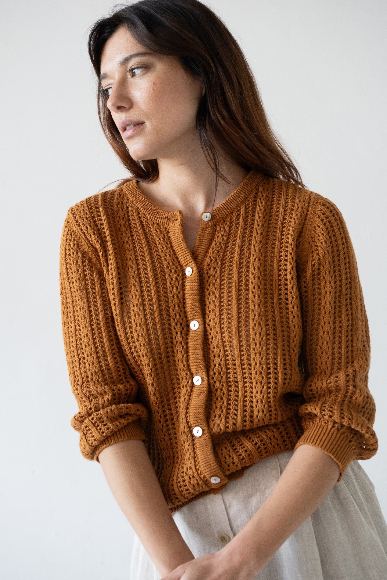 Bibi Openwork Cardigan Terracota Brown