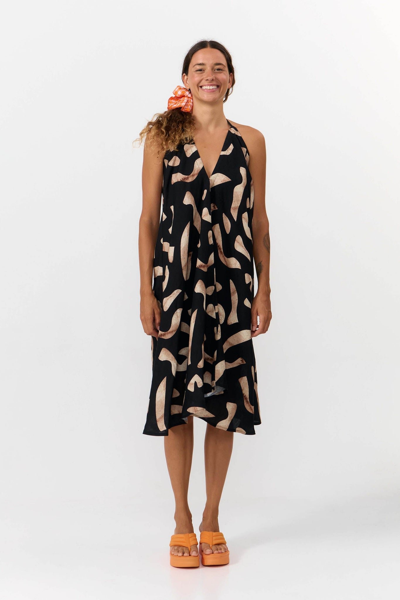 Multiposition Dress Short Viscose Linen Print Stones