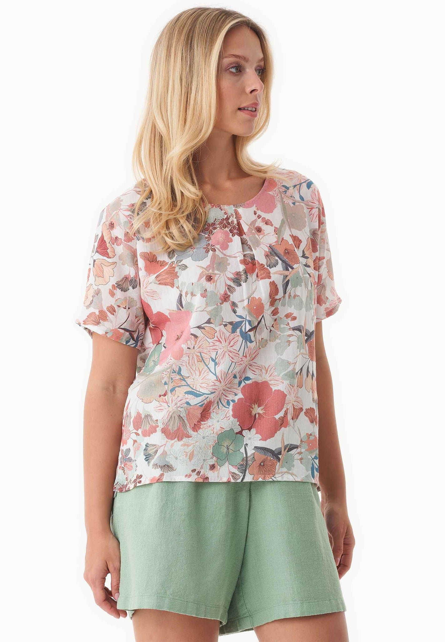 Patterned Organic Cotton Voile Blouse Flower Garden