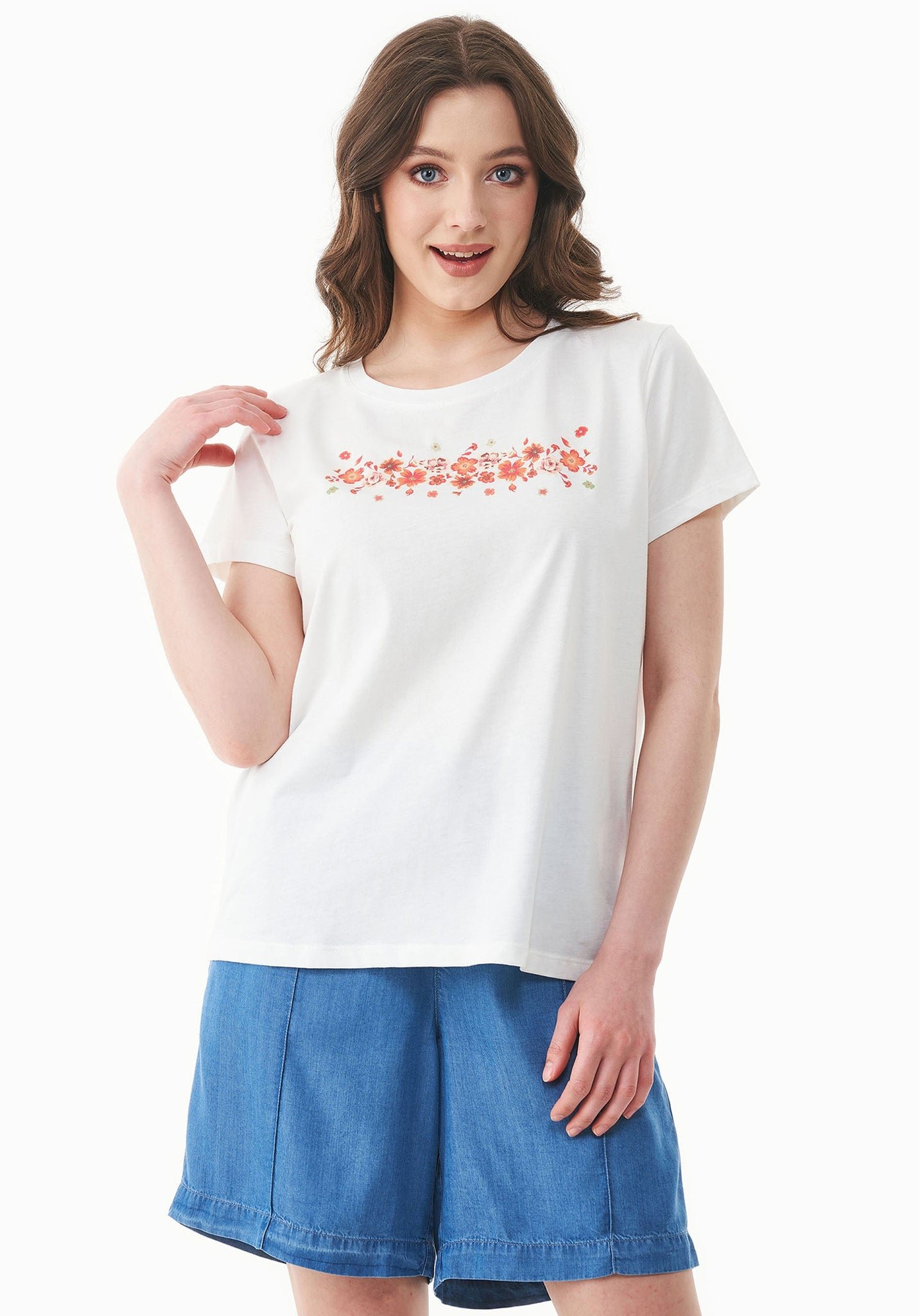 Flowers Print Organic Cotton T-Shirt Off White