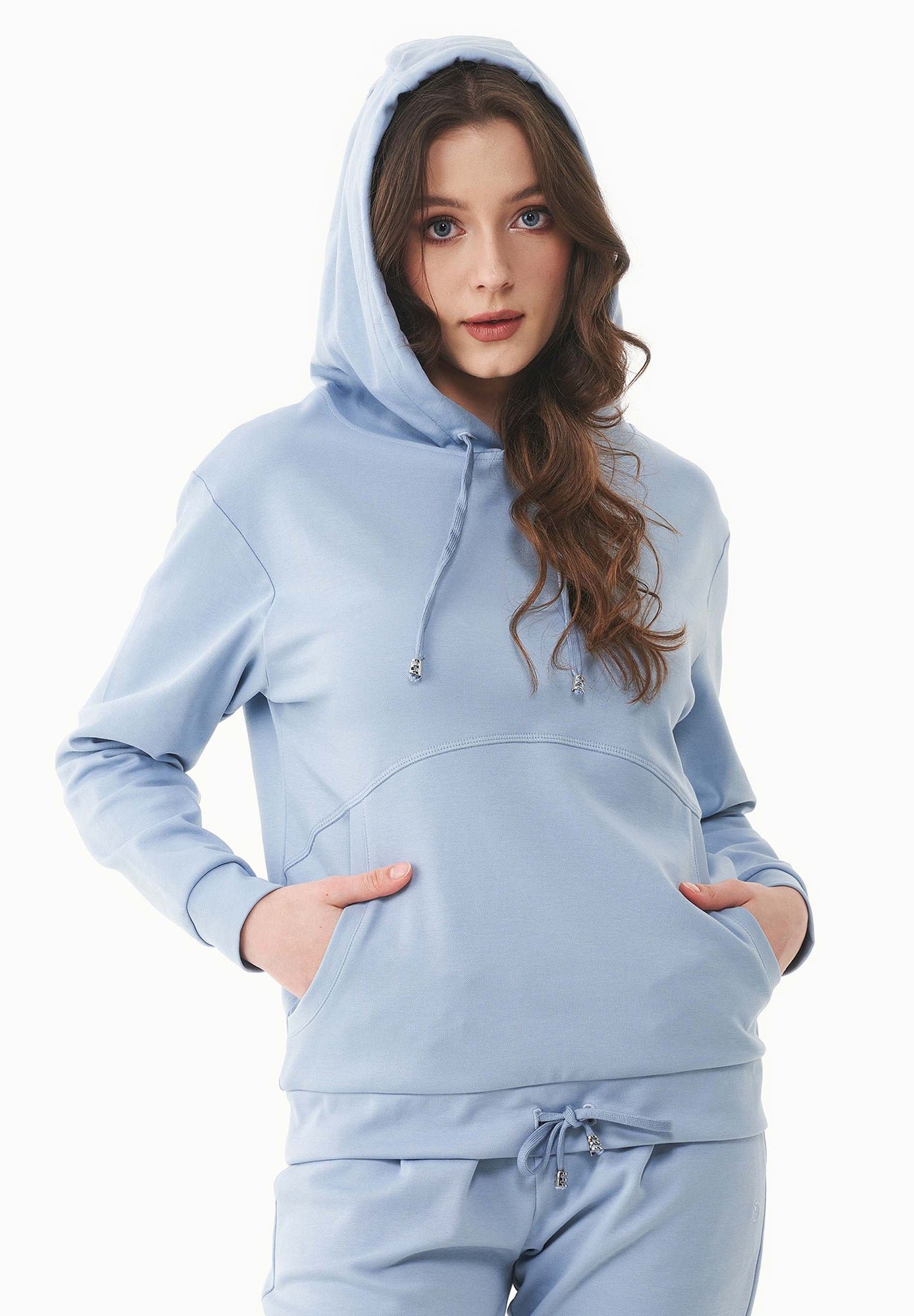 Women's Lightweight Hoodie With Drawstring Hem Ice Blue