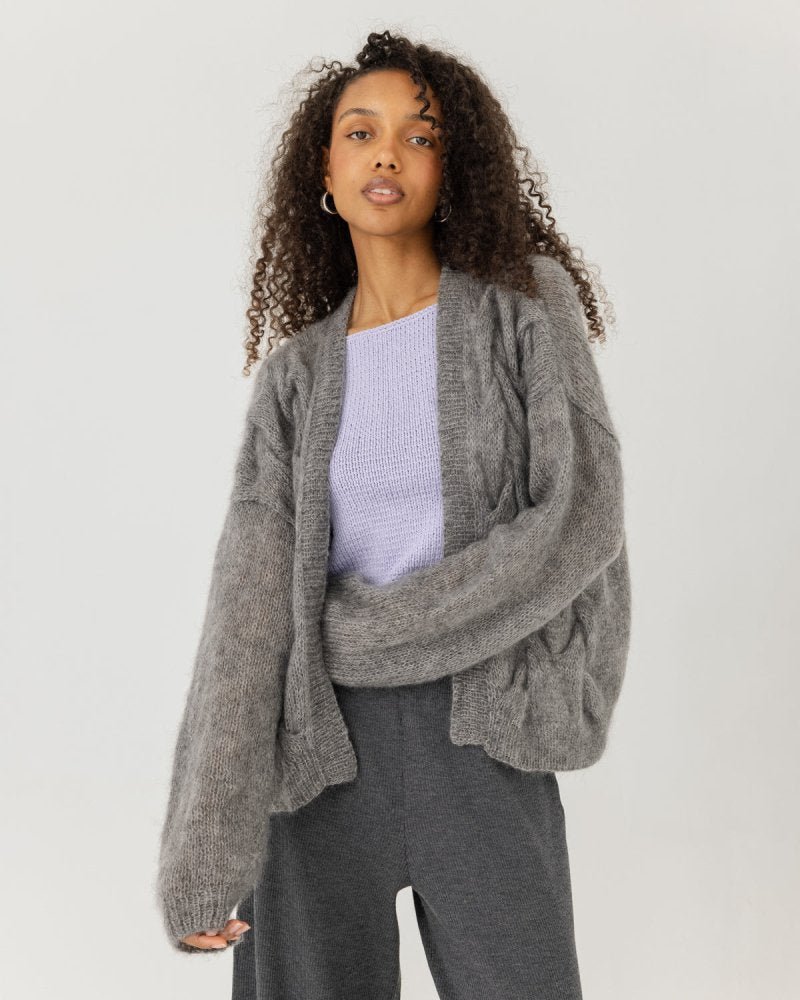 Twisted Erik Silk Mohair Cardigan Fog Grey