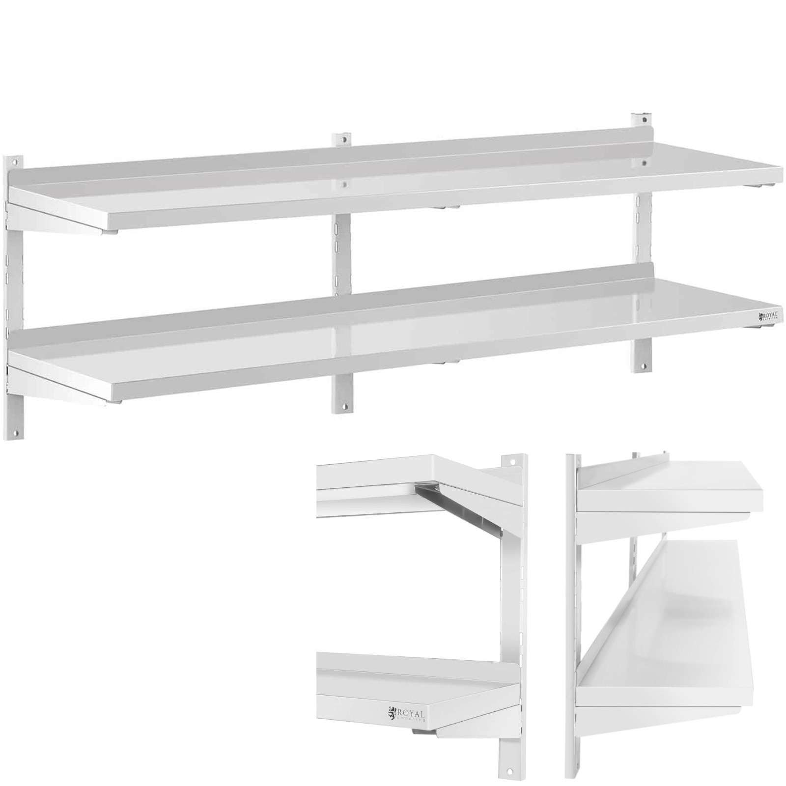 Kaksinkertainen säädettävä seinälle ripustettava tarjoiluhylly STEEL 180 x 40 cm