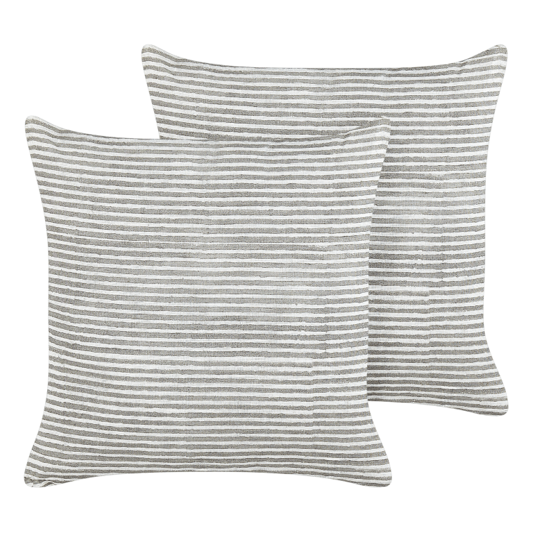Koristetyynysetti 2 kpl KANPAS pellava 50 x 50 cm Harmaa Raitakuvio