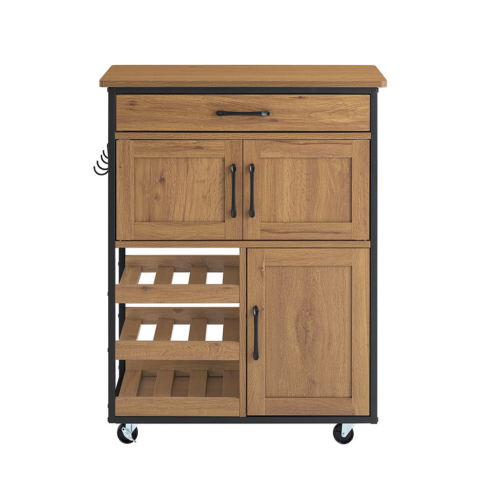 SoBuy Keittiökaappi 67x88x37 cm pyörillä laatikot pullonpitimet vintage-ruskea FKW134-N