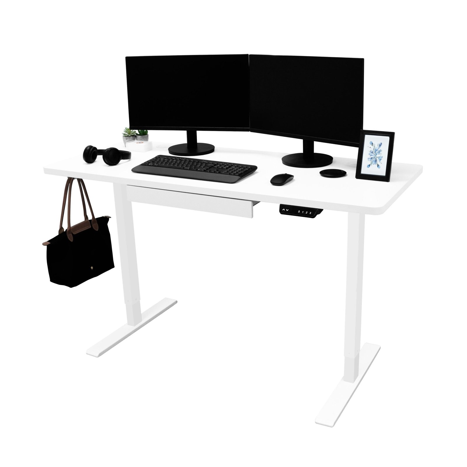 Sähköinen seisomapöytä laatikolla - 140 cm x 60 cm
