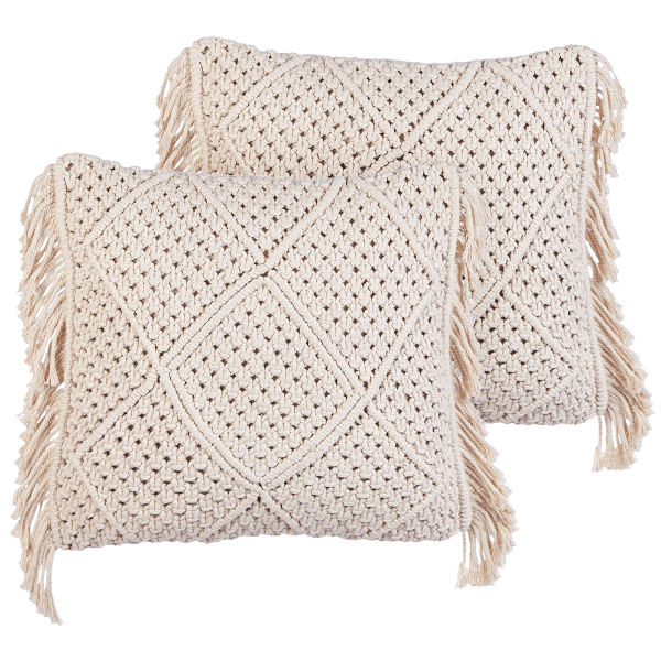 Koristetyynysetti 2 kpl BESHAM puuvilla 45 x 45 cm Vaaleanbeige Geometrinen kuvio