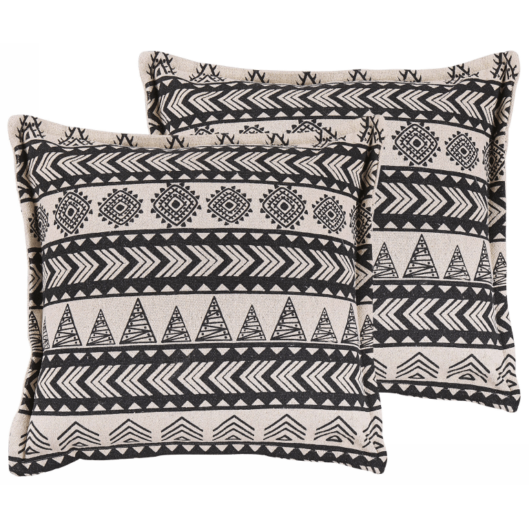Koristetyynysetti 2 kpl HENTEPE puuvilla 45 x 45 cm Musta Geometrinen kuvio