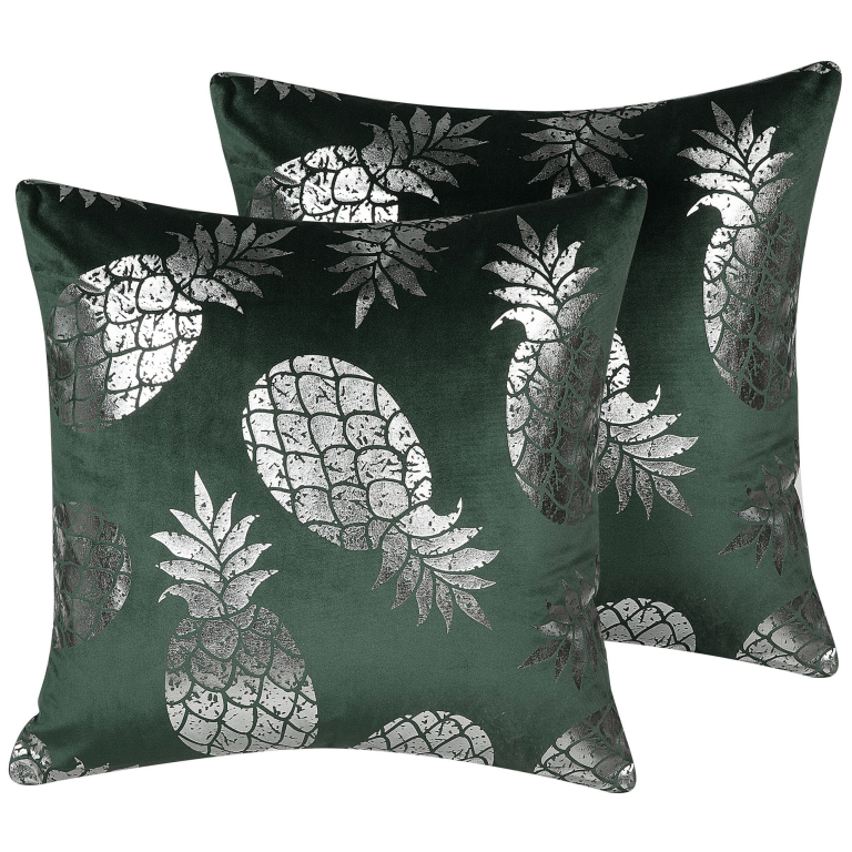 Koristetyynysetti 2 kpl ASTILBE sametti 45 x 45 cm Tummanvihreä Kasvikuvio