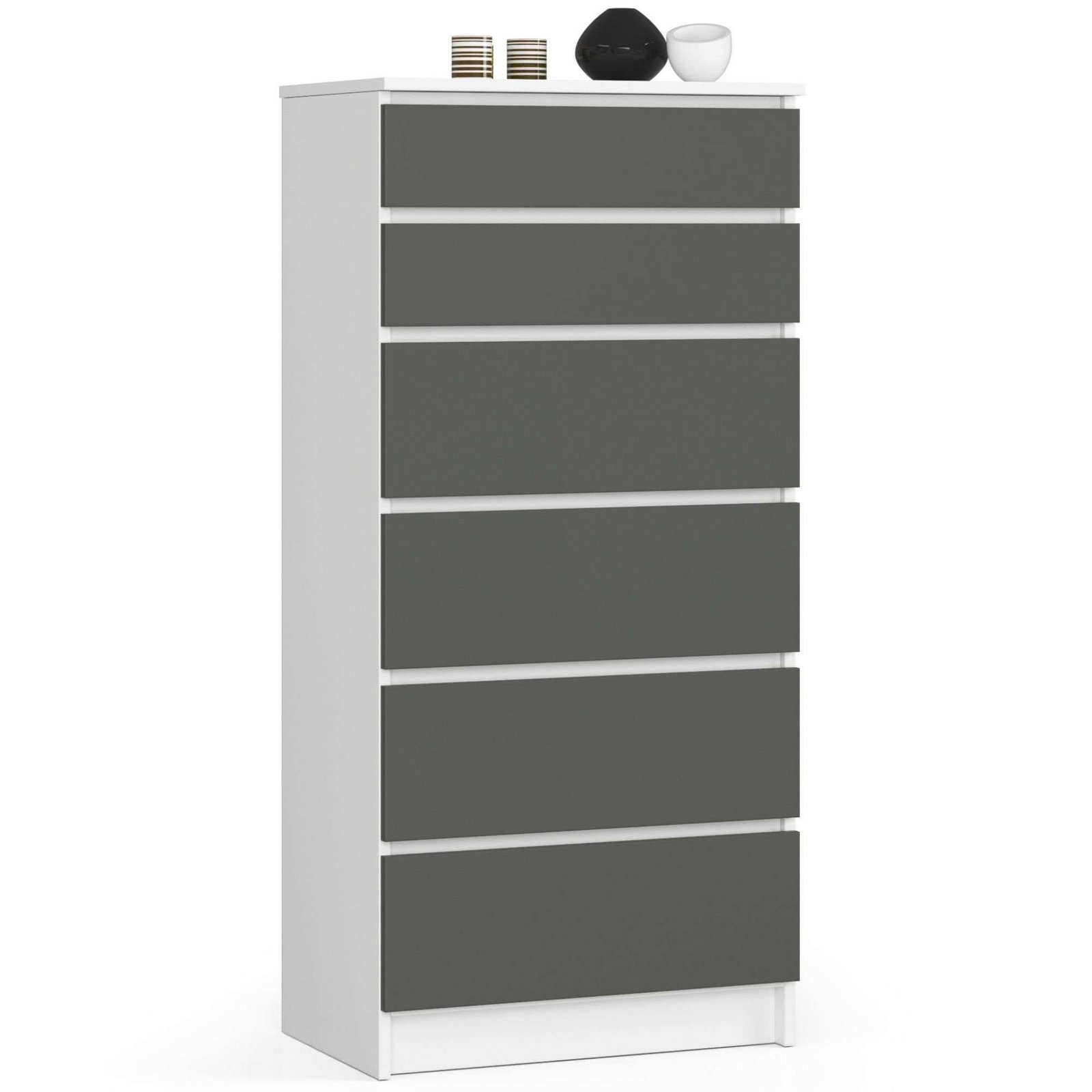 Akord Lipasto 6 laatikkoa Valkoinen/Harmaa Grafiitti 60x40x130