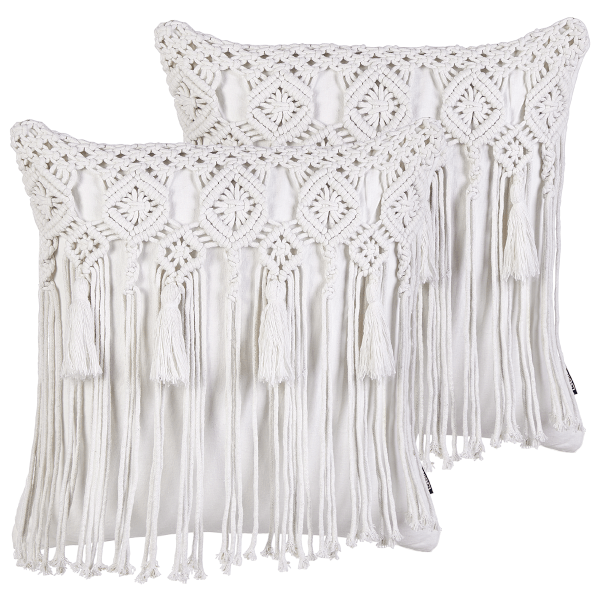 Koristetyynysetti 2 kpl BAMIAN puuvilla 45 x 45 cm Luonnonvalkoinen Geometrinen kuvio