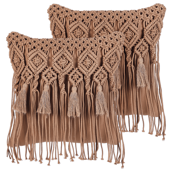 Koristetyynysetti 2 kpl BAMIAN puuvilla 45 x 45 cm Vaaleanruskea Geometrinen kuvio