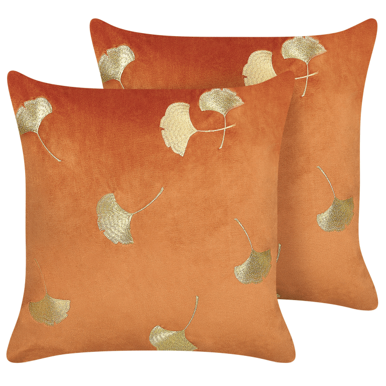 Koristetyynysetti 2 kpl TULIP sametti 45 x 45 cm Oranssi Kasvikuvio