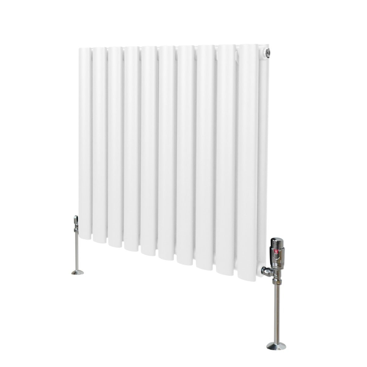 Soikea pylväspatteri ja venttiilit - 600 mm x 600 mm – Valkoinen