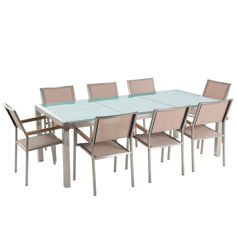 Ulkoruokailuryhmä 8-istuttava GROSSETO Säröilevä lasi Kirkas/beige