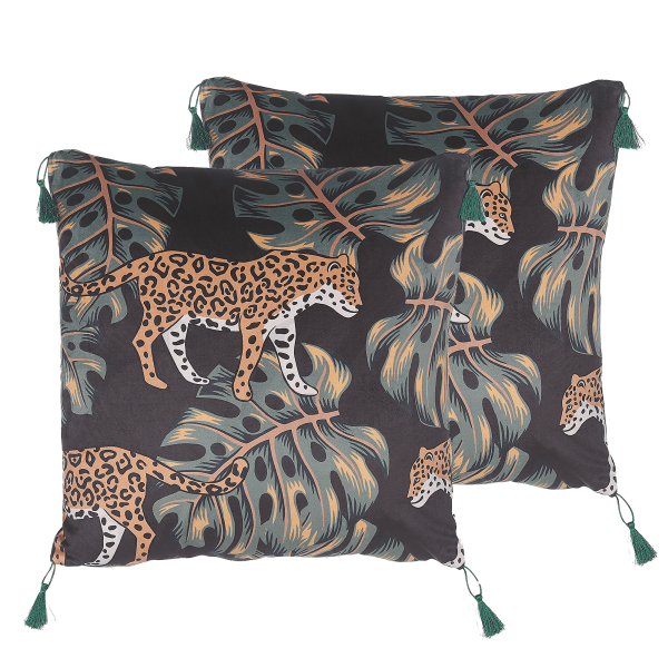 Koristetyynysetti 2 kpl KUHI sametti 45 x 45 cm Musta Eläinkuvio