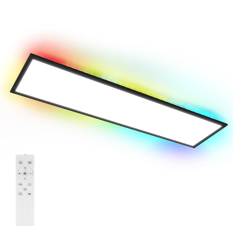 NETTLIFE LED-paneeli 100 x 25 cm himmennettävä RGB-taustavalo väriä vaihtava litteä kattovalaisin kaukosäätimellä musta 24W