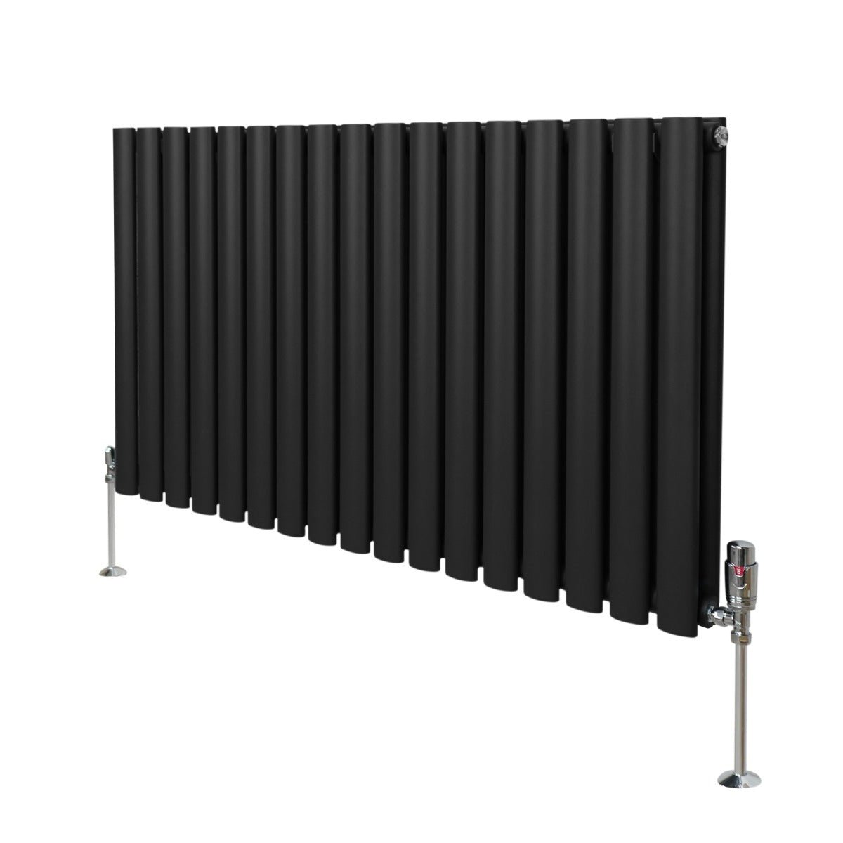 Soikea pylväspatteri ja venttiilit - 600 mm x 1020 mm – Musta