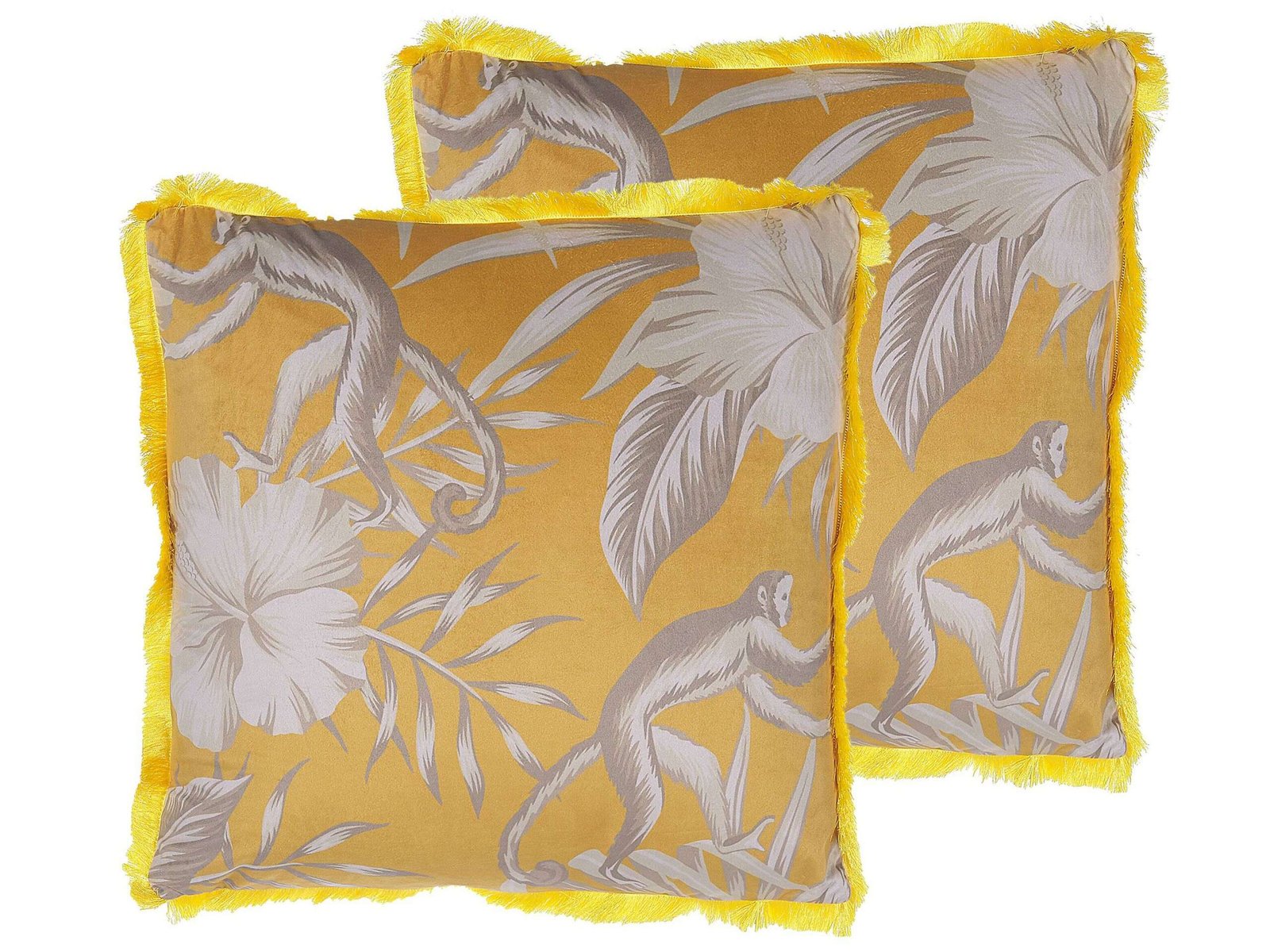 Koristetyynysetti 2 kpl MANJU sametti 45 x 45 cm Keltainen Eläinkuvio